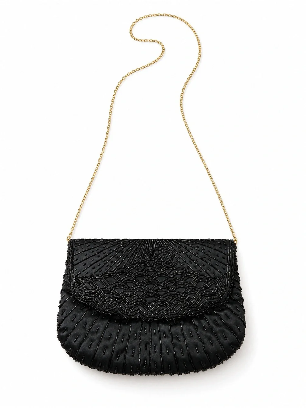 La Regale Black Beaded Chain-Strap Evening Bag Clutch Purse Vintage